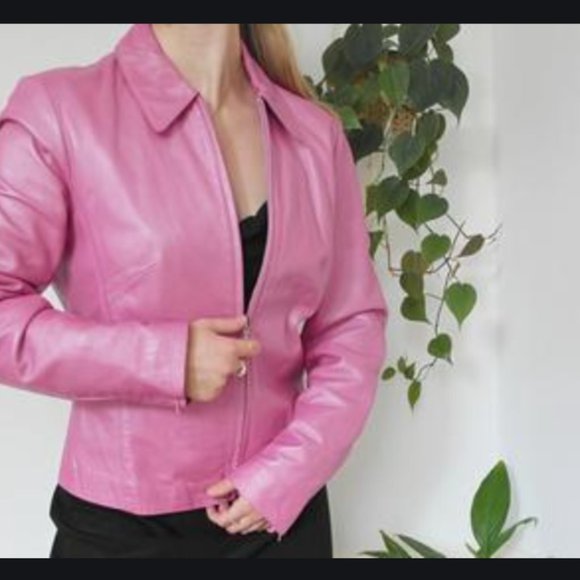 bubblegum pink leather jacket